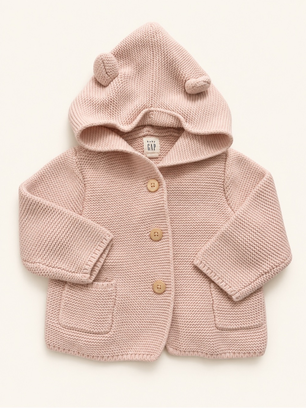 GAP Baby Knit Hooded Cardigan in Blush Pink with Ear Details